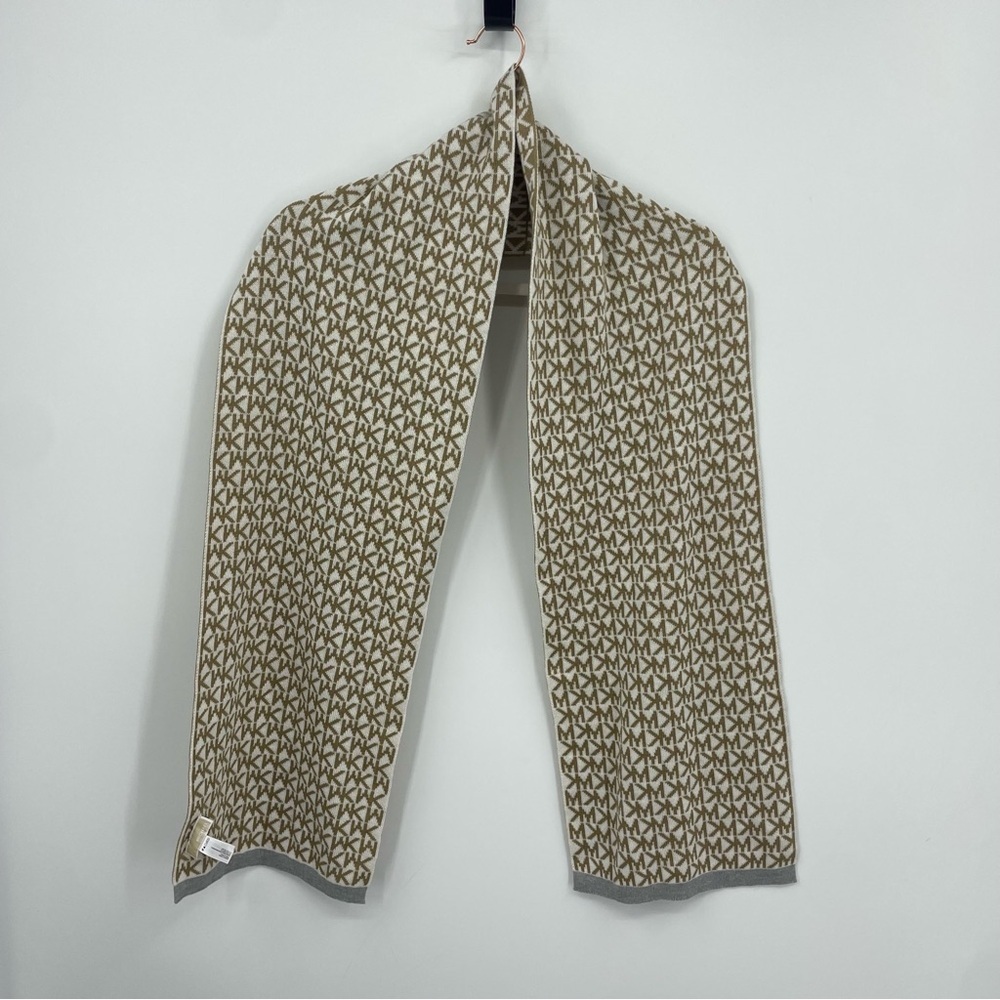 Michael Kors Camel Cream Logo Lettered‎ Scarf signature knit